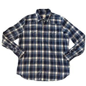 GAP Men's Slim Fit Plaid Long Sleeve Button Up Shirt XL Blue White